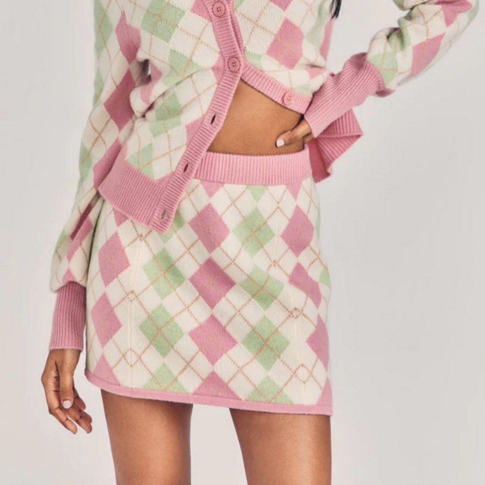 LoveShackFancy Marseille Skirt Palm Beach Multi Argyle Pink Cashmere Wool XS